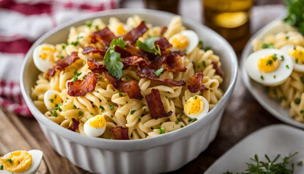 Bacon Lover's Dream Deviled Egg Pasta Salad with Crispy Bacon