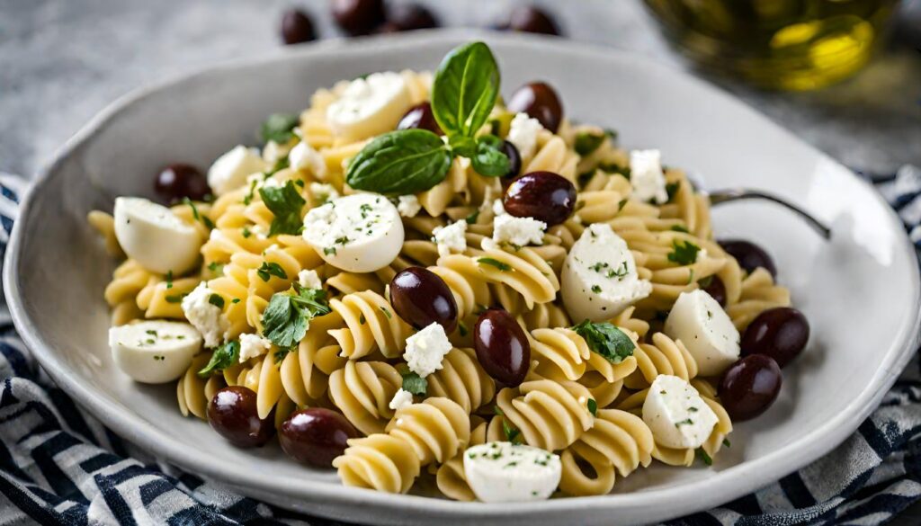 Mediterranean Olive and Feta Deviled Egg Pasta Salad
