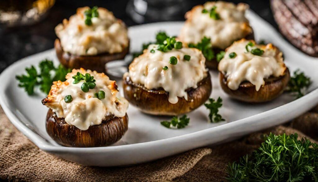 Crab and Cream Cheese Longhorn Stuffed Mushrooms