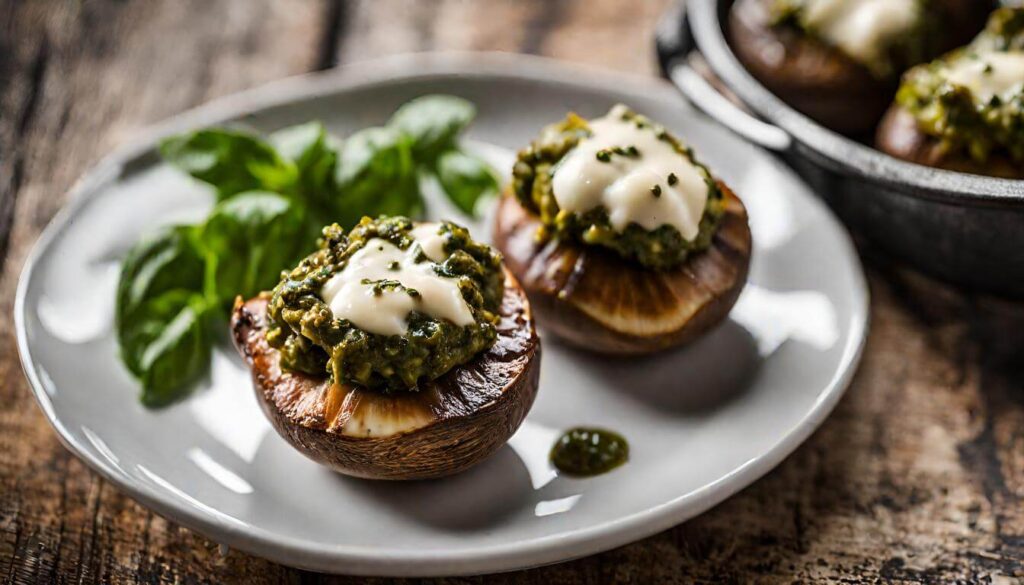 Longhorn Stuffed Mushrooms with Pesto and Mozzarella